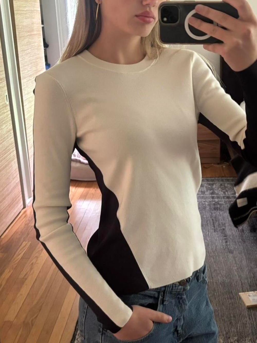 rag & bone Cream and Black Long Sleeve sweater S